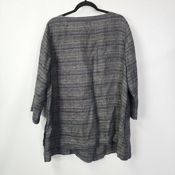 EILEEN FISHER Womens Plus Size 1X Striped 100% Organic Linen Button Down Tunic - Picture 2 of 14